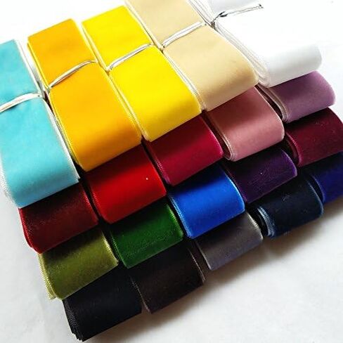 Chenkou Craft 20 Yards 1" Velvet Ribbon Total 20 Colors Assorted Lots Bulk 25mm (Multicolored, 1"(25mm)) in Kuwait