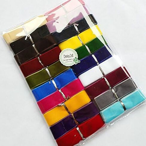 Chenkou Craft 20 Yards 1" Velvet Ribbon Total 20 Colors Assorted Lots Bulk 25mm (Multicolored, 1"(25mm)) in Kuwait