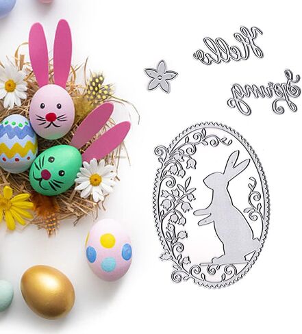 ALIBBON 2Pcs Easter Rabbit Egg Frame Die Cuts for Card Making, Easter Cutting Dies Metal Template Molds, Easter Dies for Crafting DIY Photo Album Embossing Scrapbooking Supplies in Kuwait