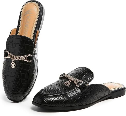 حذاء مفتوح للنساء بمقدمة مستديرة بدون ظهر حذاء مسطح مريح سهل الارتداء مزود بإبزيم معدني in Kuwait