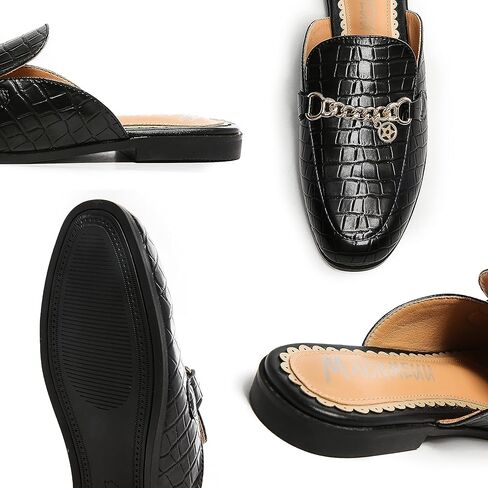 حذاء مفتوح للنساء بمقدمة مستديرة بدون ظهر حذاء مسطح مريح سهل الارتداء مزود بإبزيم معدني in Kuwait