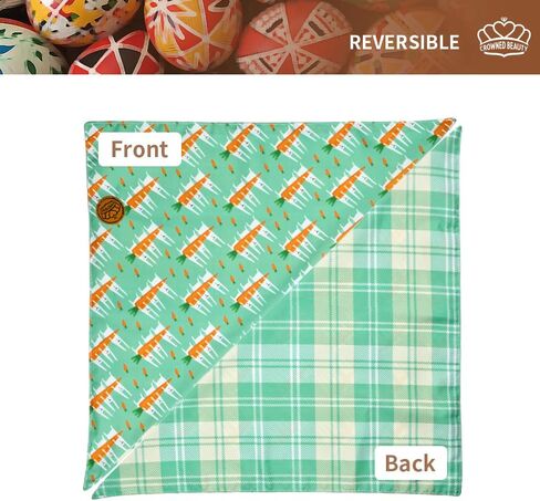 CROWNED BEAUTY Easter Dog Bandanas Reversible Large 2 Pack, Bunnies & Chicks Set, Plaid Adjustable Triangle Holiday Scarves for Medium Large Extra Large Dogs Pets DB99-L in Saudi Arabia