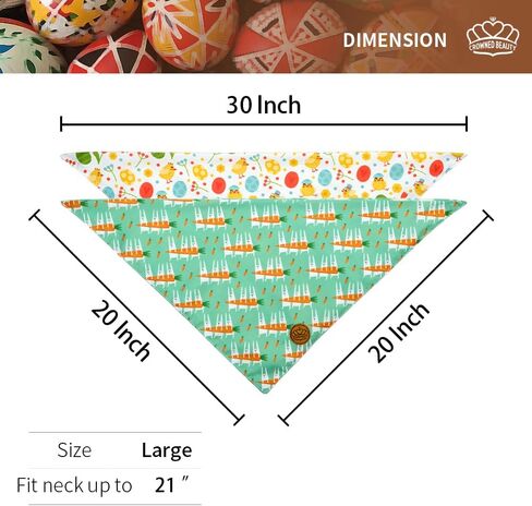CROWNED BEAUTY Easter Dog Bandanas Reversible Large 2 Pack, Bunnies & Chicks Set, Plaid Adjustable Triangle Holiday Scarves for Medium Large Extra Large Dogs Pets DB99-L in Saudi Arabia