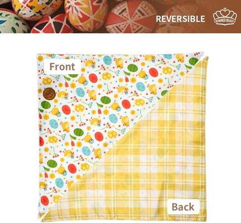 CROWNED BEAUTY Easter Dog Bandanas Reversible Large 2 Pack, Bunnies & Chicks Set, Plaid Adjustable Triangle Holiday Scarves for Medium Large Extra Large Dogs Pets DB99-L in Saudi Arabia