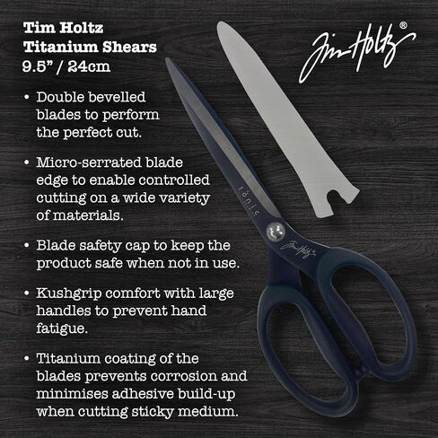 Tim Holtz Scissors All Purpose - 9.5 Inch Titanium Snips with Micro Serrated Blade Edge - Non Stick Craft Tool for Cutting Paper, Fabric, and Sewing - Comfort Grip Handles in Saudi Arabia