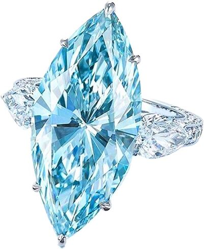 925 Sterling Silver Shining Horse Eye Shape light blue Cubic Zirconia Rings Diamond Rings for Women Jewelry Findings Earring Backs Findings (US Code 9) in Kuwait
