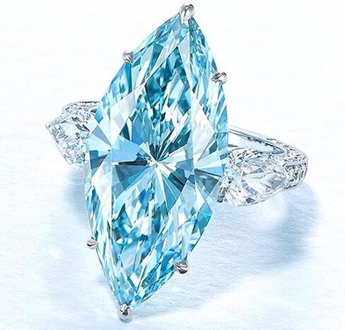925 Sterling Silver Shining Horse Eye Shape light blue Cubic Zirconia Rings Diamond Rings for Women Jewelry Findings Earring Backs Findings (US Code 9) in Kuwait
