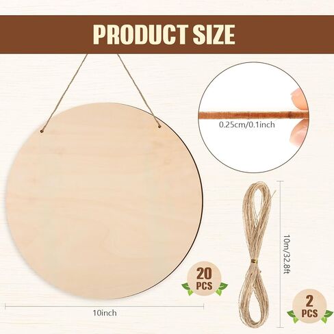 Suzile 20 Pcs Wood Rounds for Crafts 8 Inch Unfinished Wood Crafts Wooden Signs Wood Blanks Wood Circles for Crafts Blank Round Wooden Discs for DIY Christmas Home Decor Painting Door Hanger Design in Kuwait