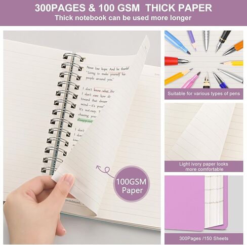 HIUKOOKA Spiral Notebook A4 - College Ruled Notebooks for work, 300 Pages Notebook Journal 8.5 x 11 inches, PVC Cover notebook 100gsm Thick Paper,Journals For Women Writing, Note Taking(Purple) in Saudi Arabia