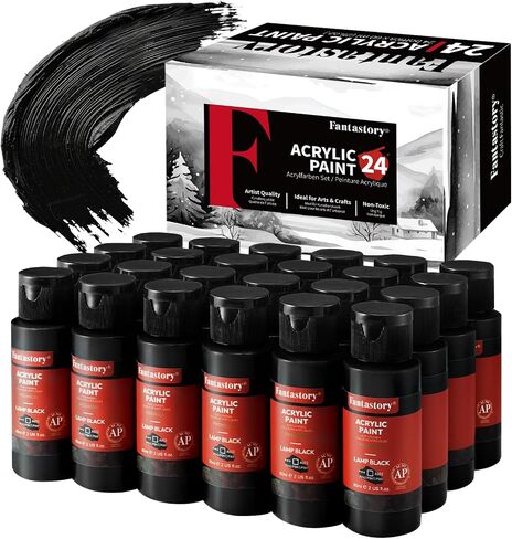 Fantastory Acrylic Paint Set, 24 Classic Colors(2oz), Professional Craft Paint Kit,Canvas/Rock/Stone/Ceramic/Model/Wood Painting with 12 Brushes in Kuwait
