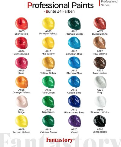 Fantastory Acrylic Paint Set, 24 Classic Colors(2oz), Professional Craft Paint Kit,Canvas/Rock/Stone/Ceramic/Model/Wood Painting with 12 Brushes in Kuwait