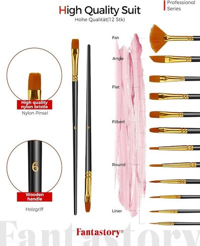 Fantastory Acrylic Paint Set, 24 Classic Colors(2oz), Professional Craft Paint Kit,Canvas/Rock/Stone/Ceramic/Model/Wood Painting with 12 Brushes in Kuwait