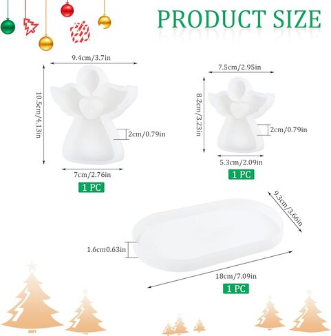 3 أجهزة كمبيوتر راتنج القوالب الملاك السيليكون قوالب لعمليات شمعة راتنج الايبوكسي مع قالب صينية بيضاوية لتوصيلات زخرفة عيد الميلاد DIY in Kuwait