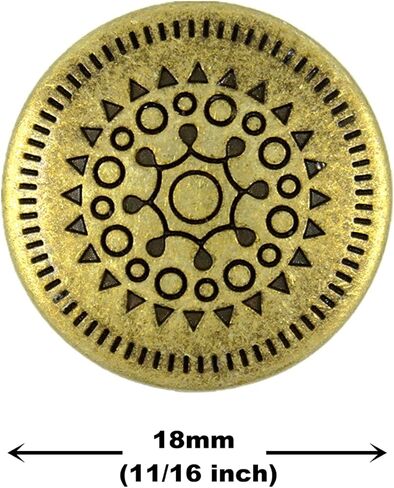 Bezelry 12 Pieces Native Sun Metal Shank Buttons. 18mm (11/16 inch) (Antique Brass) in Kuwait