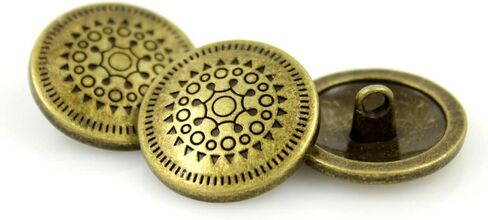 Bezelry 12 Pieces Native Sun Metal Shank Buttons. 18mm (11/16 inch) (Antique Brass) in Kuwait