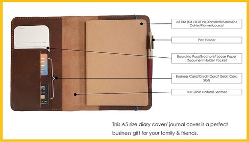 TheAntiq Green A5 Leather Journal Cover - Refillable & Stylish Notebook Protector 6x9 inches with Pocket, Card Slots, Pen Holder for Men & Women - Handmade Leather Diary Cover for Travelers & Writers in Saudi Arabia