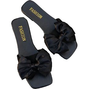 GORGLITTER Women's Bow Flat Sandals Slip On Open Toe Dressy Slide Sandals