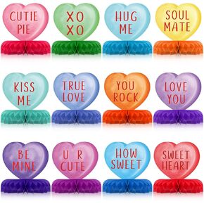 Faccito 12 Pcs Valentine's Day Honeycomb Centerpieces Valentines Decorations 3D Heart Conversation Paper Valentine Table Toppers for Valentine's Day Wedding Anniversary Party Supplies Table Decor