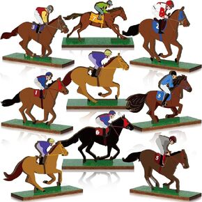 9 Pcs Derby Horse Party Decorations Horse Racing Table Centerpieces Wooden Decoration Single Sided Horse Decorations Tiered Tray Decor for Horse Racing Festival Supplies