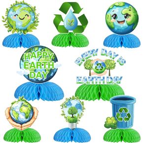 Funmemoir Happy Earth Day Decoration ، 8pcs Happy Earth Day Honeycomb Conceriece Pecortial Protectal Protection Table Decoration for Earth Day Planet Eco Nature Party Decoration in Kuwait