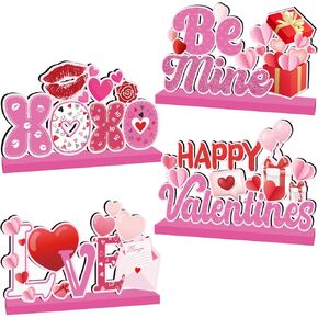 4Pcs Valentines Day Decorations, Happy Valentines Day Wooden Table Centerpieces, Love Valentines Day Table Decorations, Valentine Decorations for Home, Valentines Day Gifts