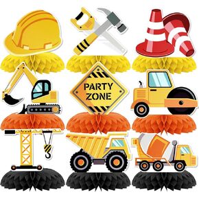 9 PCS Construction Party Decorations,KSKSPE Construction Honeycomb Centerpieces for Tables Centerpieces 3D Construction Theme Party Decor Supplies Boys Girls