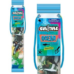 Ocean from Deluxebase. 11 Piece Small Sea Life Figurines and Play Accessories Collection. Reusable Plastic Storage Tube of Ocean Animal Toys Mini replicas.