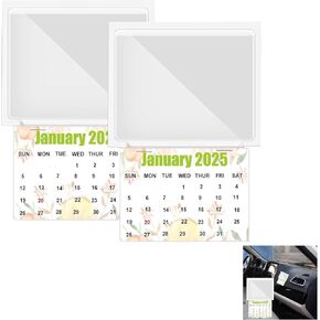 2025 Peel and Stick Calendar 2-in-1 Car Calendar Wall Calendar Sticker Decal Hanging Mini Calendar Card Pocket Holders for Business Cards 2025 Monthly Calendar for Auto Truck Laptop Fridge 2 Pack