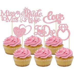 Gyufise 24Pcs Bride to Be Cupcake Toppers Rose Gold Glitter I Do Love Heart Ring Miss To Mrs Cupcake Picks Bridal Shower Cake Decorations for Wedding Engagement Bachelorette Party Supplies