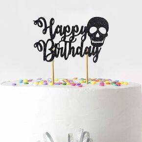 Seyal® Black Skull Happy Birthday Cake Topper