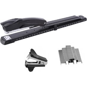 Long Reach Stapler,with 2000 Staples & Stapler Remover Full Strip，20-25 Sheet Capacity,with Built-in Ruler and Adjustable Locking Paper Guide, Gray