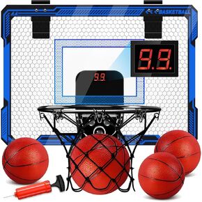 كرة السلة الداخلية للأطفال ، فوق الأطواق كرة السلة مع LED LED LEVENTING و AUDIO SCORE ، MINI BASKERBALL HOOP HOOP TOYS FOR 5 6 7 8 9 10 11 12 Year Boys Girls (Blue)