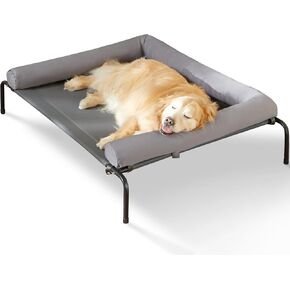RRPETHOME Large Elevated Cooling Dog Bed, Raised Dog Cot Beds for Large Dogs, Elevated Outdoor Pet Bed, Chew Proof Portable Cooling Pet Cot with Skid-Resistant Feet and Breathable Mesh