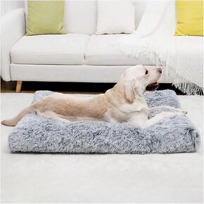 Fluffy Dog Crate Bed for Large Medium Dogs, Plush Faux Fur Dog Crate Pad,Washable Cozy Dog Crate Mat with Anti-Slip Bottom（35.0'' L × 23.0'' W × 3.0'' Th）