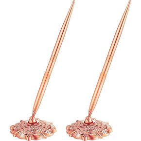2 Pieces Hollow Round Pen Holder Pen Set for Wedding Bridal Engagement Guests Book Valentine's Day Favor(Rose Gold)