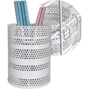 Metal Hook Wall Mounted Pen Pencil Holder, Office Desk Organizer with Hook for Hanging on Wire Mesh Wall Grid Panel (Black, Mid)