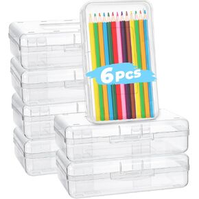 Tobeelec 6 Pcs Pencil Box, Plastic Pencil Box Organizer Clear Pencil Box with Lid, Large Capacity Pencil Boxes Plastic Boxes with Snap-tight Lid, Stackable Design & Stylish