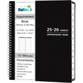 Appointment Book 2025 - Appointment Planner with Weekly ＆ Monthly Spread, January - December, 8.5’’ x 10.5’’, Large, 15 Minute Increments, 2025 Daily Planner with Pockets, Tabs, Flexible Cover