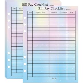 50 Pack Payment Checklist Refills 6-Hole Punched Loose Leaf Budget Planner Refill - Colorful Monthly Budget Forms Budget Planner Note Card for A5 Binder Saving Organizer Budgeting (Colorful)
