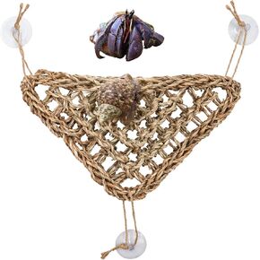 Hermit Crab Climbing Toys, Seagrass Mat Lizard Hammock with Suction Cup, Natural Seagrass Woven Net, Tank Accessories for Small Reptiles Hermit Crab Lizard Hamster Guinea Pig Rats 7.1 x 7.1 Inches