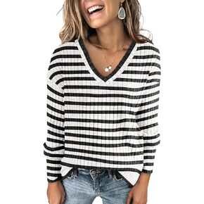 ANRABESS Womens V Neck Sweaters Long Sleeve Shirts Loose Fit Casual 2024 Fall Fashion Lightweight Pullover Tunic Tops
