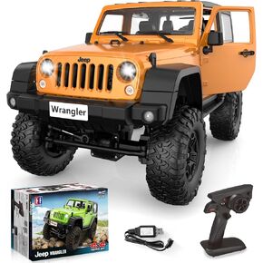 Double E Jeep Wrangler Control Control Care للبنين ، سيارات RC ، 1:14 Monster RC Truck Truck على الطرق الوعرة مع المصباح الأمامي LED وهدايا البطارية القابلة لإعادة الشحن للبالغين الأولاد 8-12