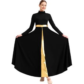 Women Praise Dance Dress Loose Fit Full Length Long Sleeve Worship Liturgical Costume,Free Cropping,Folding Collar