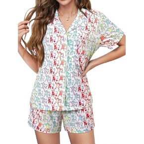 Womens Preppy Bear Pajamas Y2k Cute Pj Sets 2 Piece Short Sleeve Button Down Loungewear Pjs Shorts Pajama Set