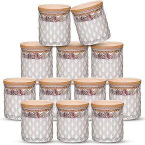 NiHome 12 Pack Embossed Candle Jars for Making Candles, 6 OZ Glass Candle Jars with Lids Empty Food Storage Containers Tealight Holders for Spice, Powder, Liquid, Leakproof