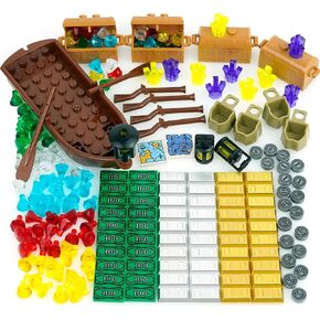 210 Pieces Money Treasure Chest City Bank Accessories Building Block, Pirate Ships Maps Dollar Jewel Gems Diamonds Gold Bar Coins Bricks Pieces, Crystals Bill Cash Parts Sets