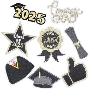 8PCS Graduate 2025 Iron on Patches, Grads College Congrats Embroidered Repair Patches for Clothes, Applique for Hats, Jeans, Jackets, Backpacks, Shoes