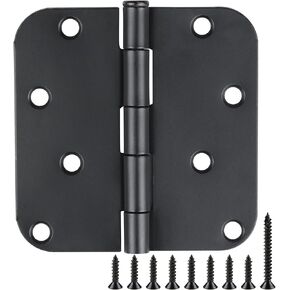 4 in x 4" Black Door Hinges 12 Pack Matte Black Door Hinges 4 Inch Exterior Interior Door Hinges for Doors,Standard,Stall,Back,Heavy Duty Hollow Core,Front Door Hardware Black 5/8" Radius Round Hinge