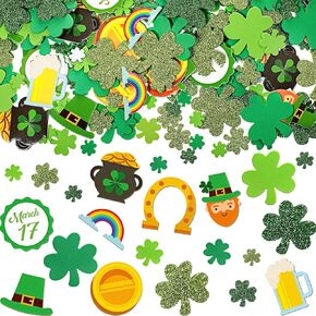 400 Pcs St. Patrick's Day Foam Stickers Glitter Shamrock Self Adhesive Craft Stickers Leprechaun Rainbow Coin Decals for St. Patrick's Day Party DIY Craft Decorations Supplies(Shamrock Style)