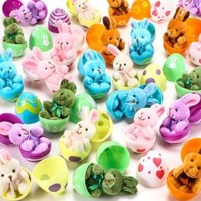 Sumind 48 قطعة بيض عيد الفصح DIY مسبقًا مع الحيوانات الفخمة ، بيض عيد الفصح البلاستيكي 3 بوصة مع حيوانات محشوة لحفلات عيد الفصح سلة لعبة Bunny Animal Toys (Animal)